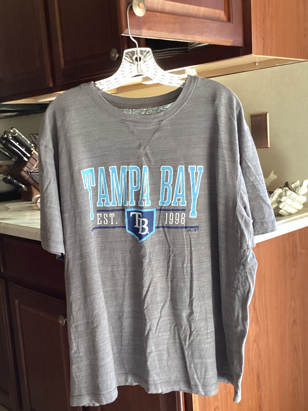 Majestic Tampa Bay Gray Graphic Tee with Blue Lettering